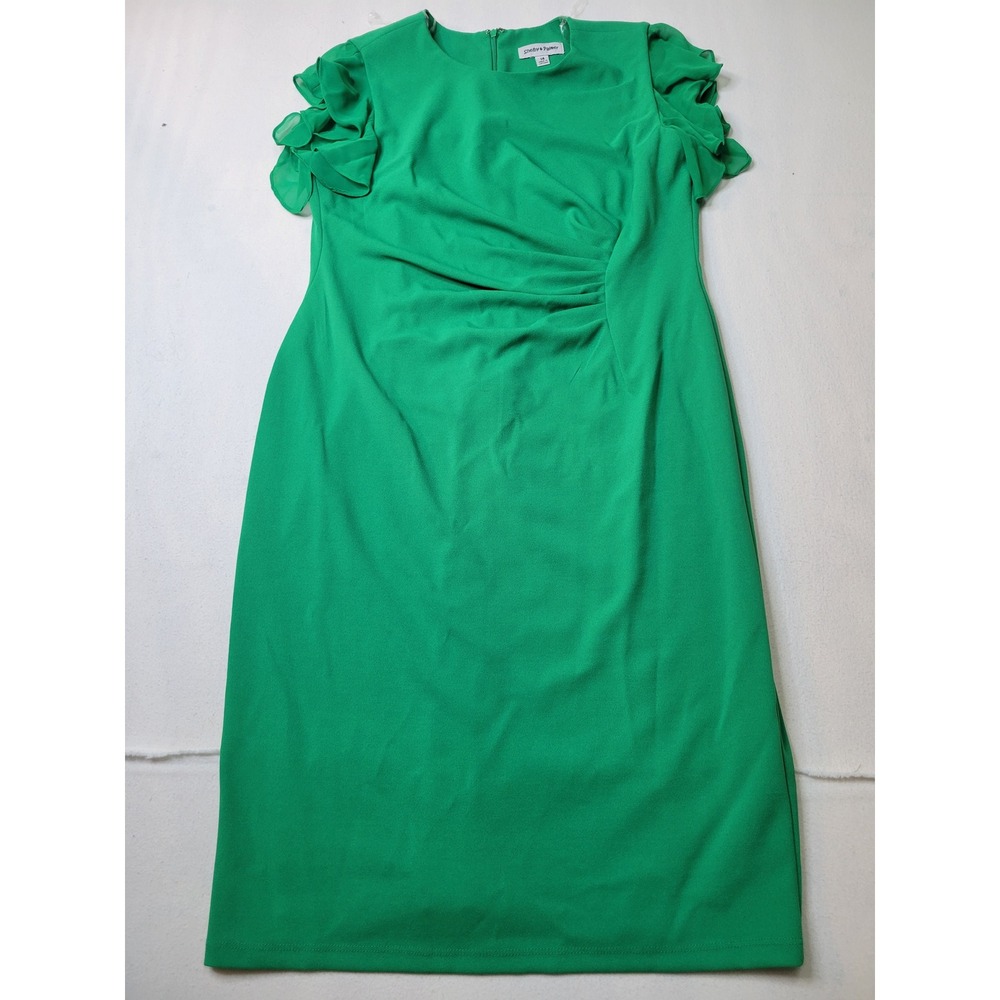 Shelby & Palmer Green Ruffle Flutter Sleeve Ruched Sheath Dress Size 14 726